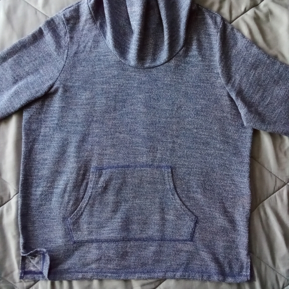 Women's Sonoma Blue Cowl Neck Kangaroo Pouch Heathered Long Sleeve Sweatshirt - Picture 8 of 14